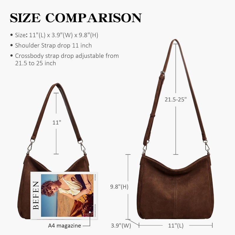befen Genuine Leather Hobo Bags Purses for Women, Women's Shoulder bag Handbags Crossbody Bag with 2 Shoulder Straps - Image 3